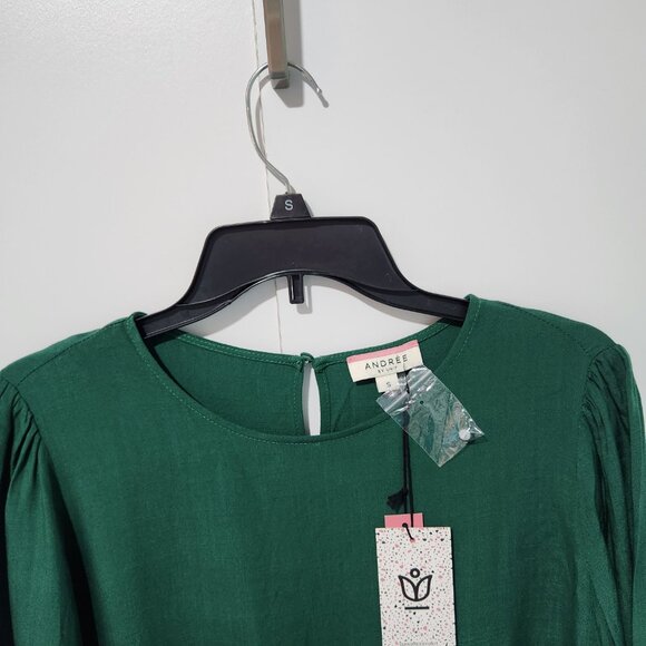 Andree by Unit NEW Green Long Sleeve Tiered Tunic Baby Doll Top Blouse Small - Picture 4 of 7
